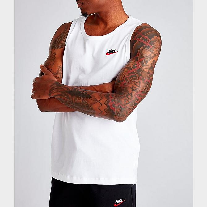 Detail 2 view of Men's Nike Sportswear Futura Tank in White/Black/Red Click to zoom