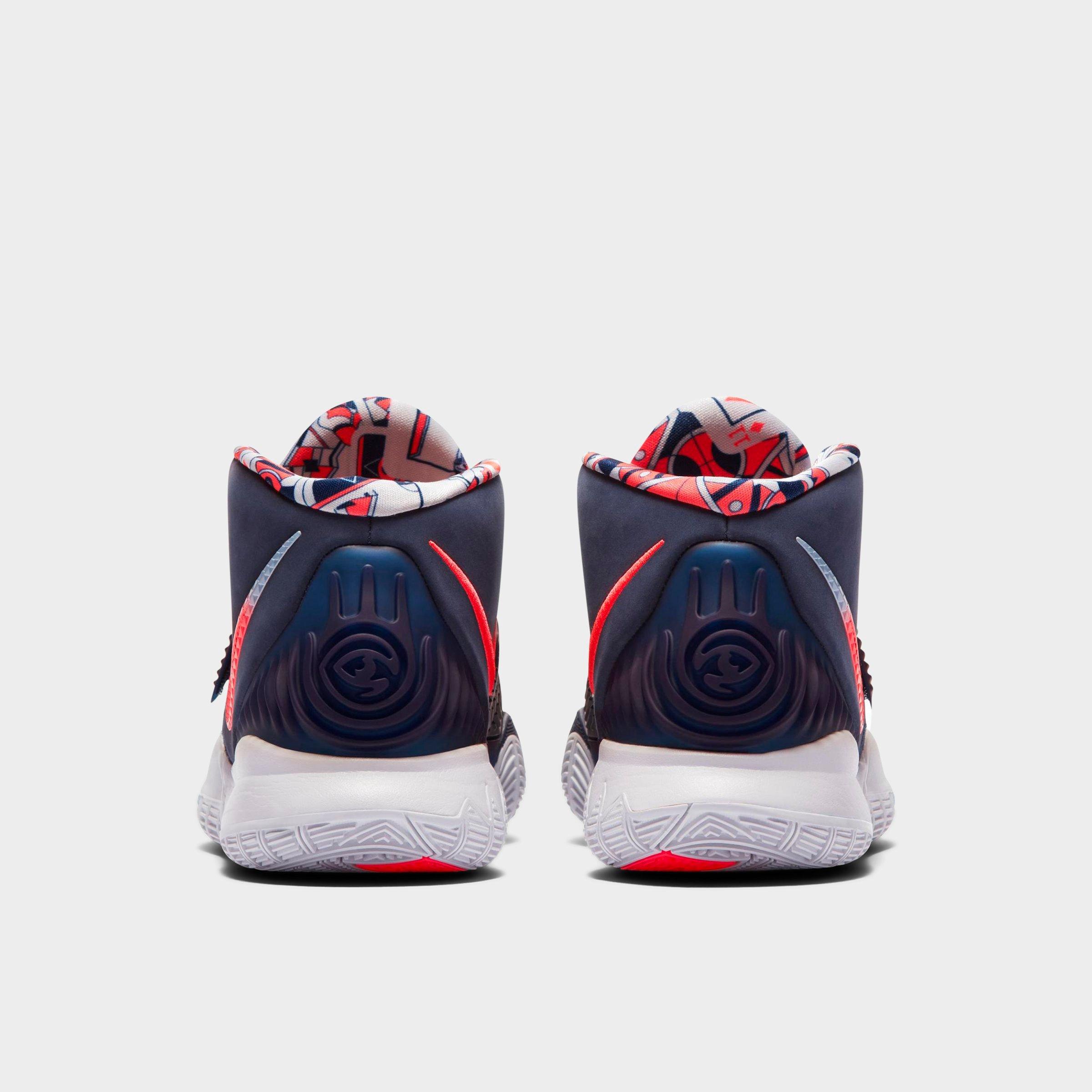 red and blue basketball shoes