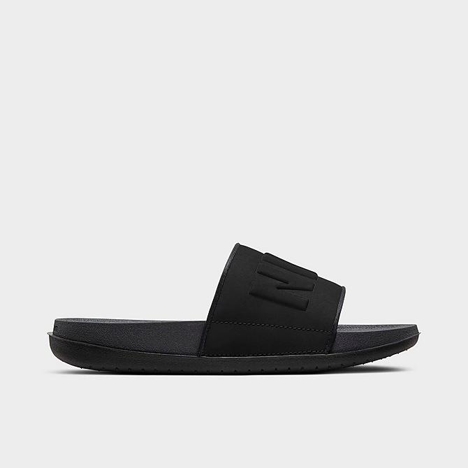 Three Quarter view of Women's Nike OffCourt Slide Sandals in Anthracite/Black/Black Click to zoom