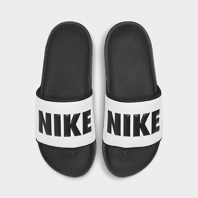 Back view of Women's Nike OffCourt Slide Sandals in Black/Black/Summit White Click to zoom