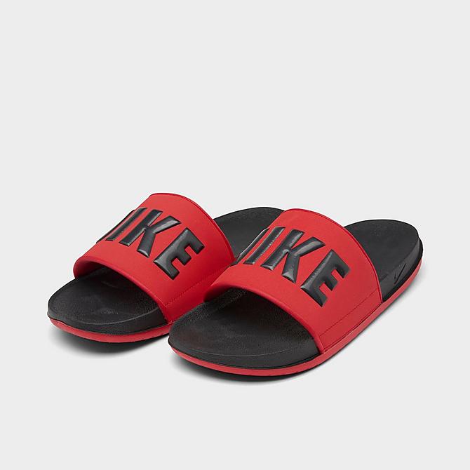 Three Quarter view of Men's Nike Offcourt Slide Sandals in Black/University Red Click to zoom