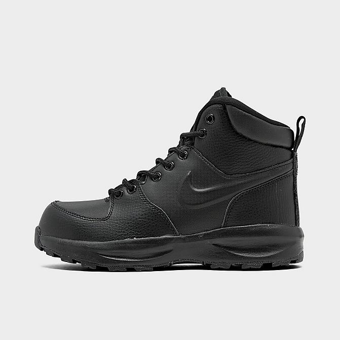 Right view of Big Kids' Nike Manoa Leather Boots in Black/Black/Black Click to zoom