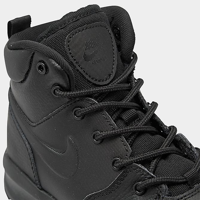 Front view of Boys' Little Kids' Nike Manoa Leather Boots in Black/Black/Black Click to zoom