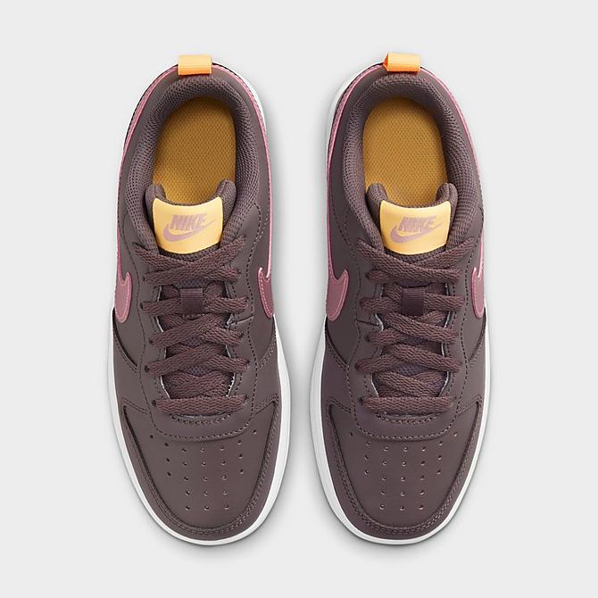Back view of Girls' Big Kids' Nike Court Borough Low 2 Casual Shoes in Violet Ore/Melon Tint/Pink Glaze Click to zoom