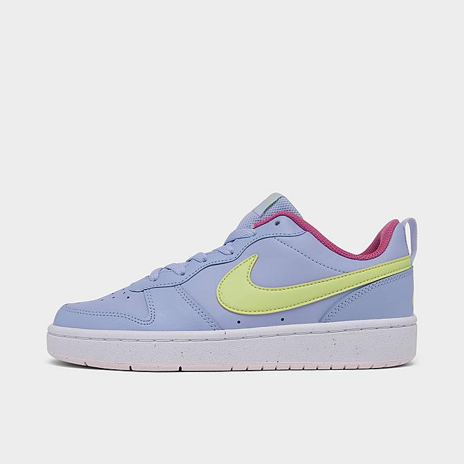 Right view of Girls' Big Kids' Nike Court Borough Low 2 Casual Shoes in Cobalt Bliss/Pearl Pink/Cosmic Fuchsia/Light Lemon Twist Click to zoom