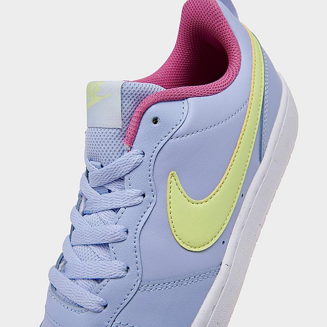 Front view of Girls' Big Kids' Nike Court Borough Low 2 Casual Shoes in Cobalt Bliss/Pearl Pink/Cosmic Fuchsia/Light Lemon Twist Click to zoom