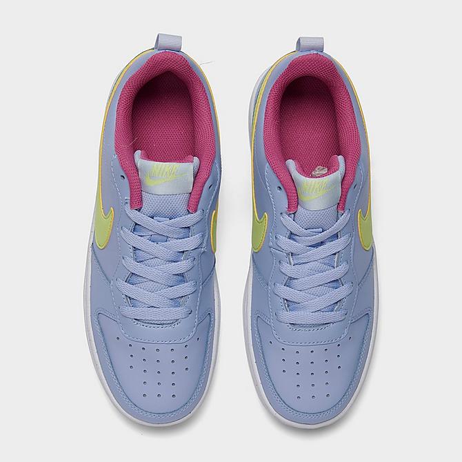 Bottom view of Girls' Big Kids' Nike Court Borough Low 2 Casual Shoes in Cobalt Bliss/Pearl Pink/Cosmic Fuchsia/Light Lemon Twist Click to zoom