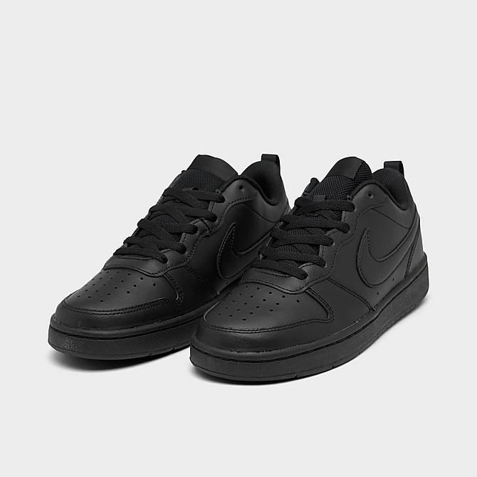 Three Quarter view of Big Kids' Nike Court Borough Low 2 Casual Shoes in Black/Black/Black Click to zoom