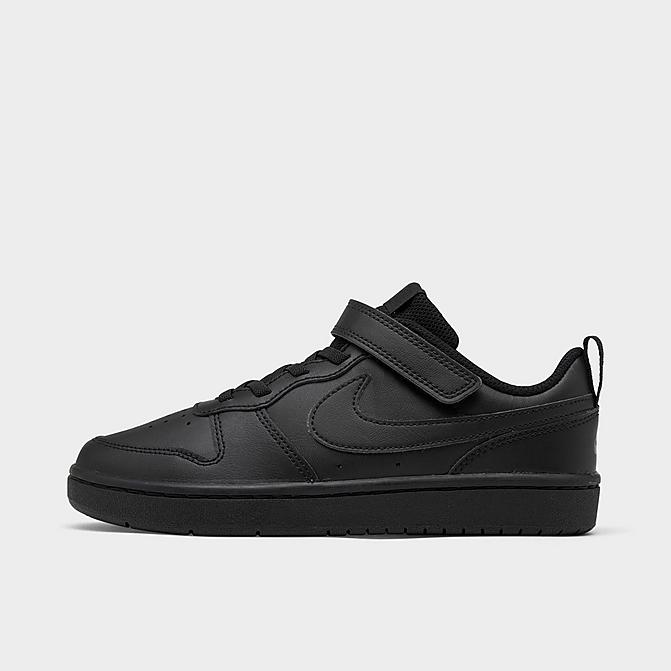 Right view of Little Kids' Nike Court Borough Low 2 Hook-and-Loop Casual Shoes in Black/Black-Black Click to zoom