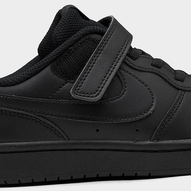 Front view of Little Kids' Nike Court Borough Low 2 Hook-and-Loop Casual Shoes in Black/Black-Black Click to zoom