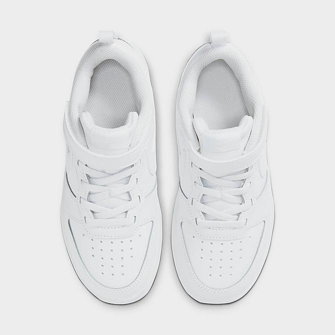 Back view of Little Kids' Nike Court Borough Low 2 Hook-and-Loop Casual Shoes in White/White/White Click to zoom