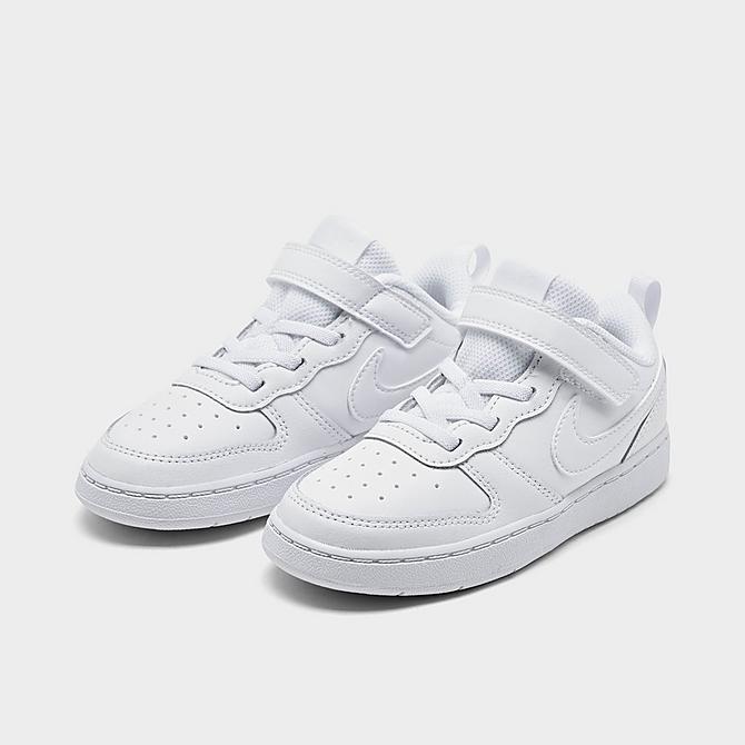 Three Quarter view of Kids' Toddler Nike Court Borough Low 2 Casual Shoes in White/White/White Click to zoom