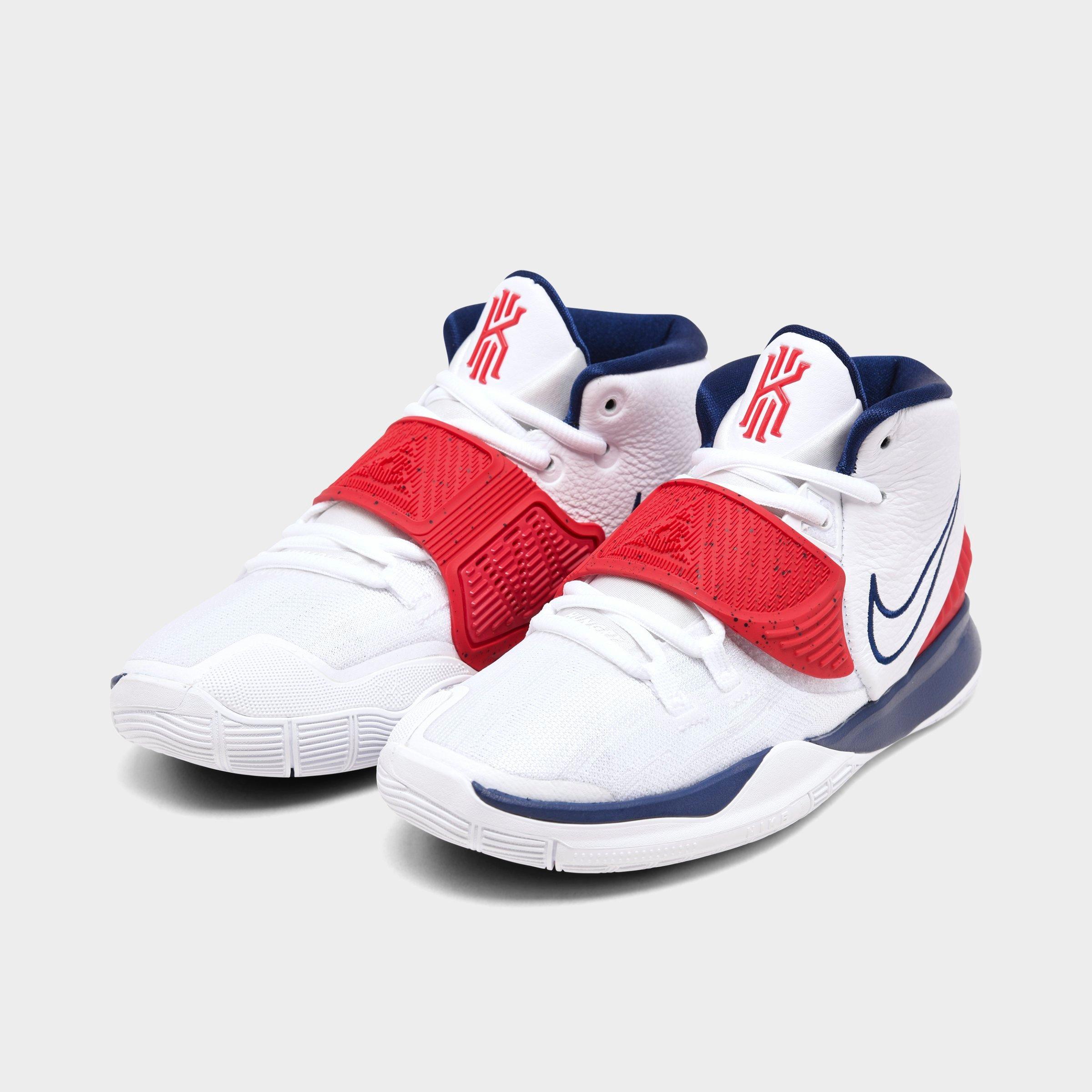 red and blue basketball shoes