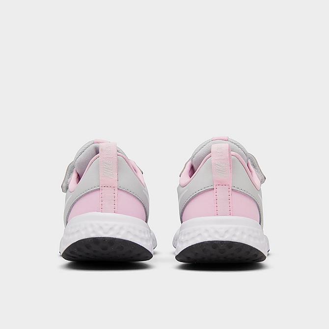 Left view of Girls' Little Kids' Nike Revolution 5 Hook-and-Loop Running Shoes in Photon Dust/White-Pink Foam Click to zoom