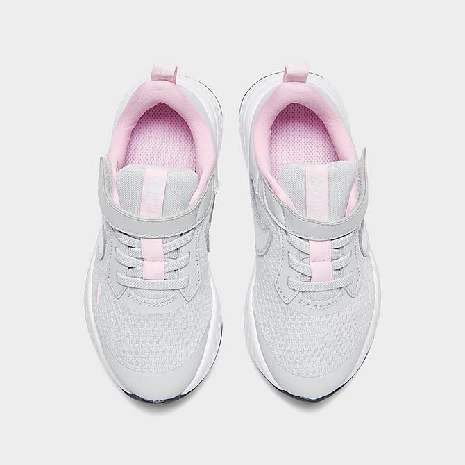 Back view of Girls' Little Kids' Nike Revolution 5 Hook-and-Loop Running Shoes in Photon Dust/White-Pink Foam Click to zoom