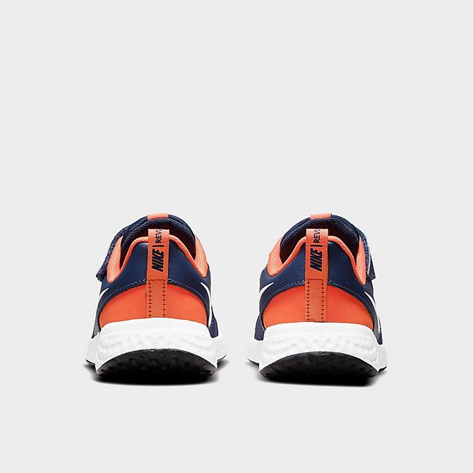 Left view of Boys' Little Kids' Nike Revolution 5 Hook-and-Loop Running Shoes in Midnight Navy/White/Orange Click to zoom