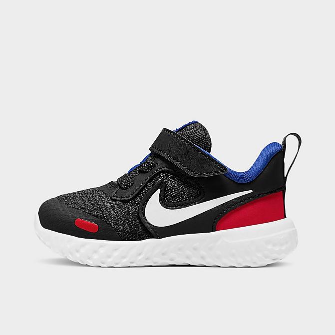 Right view of Boys' Toddler Nike Revolution 5 Hook-and-Loop Running Shoes in Black/White-University Red-Game Royal Click to zoom
