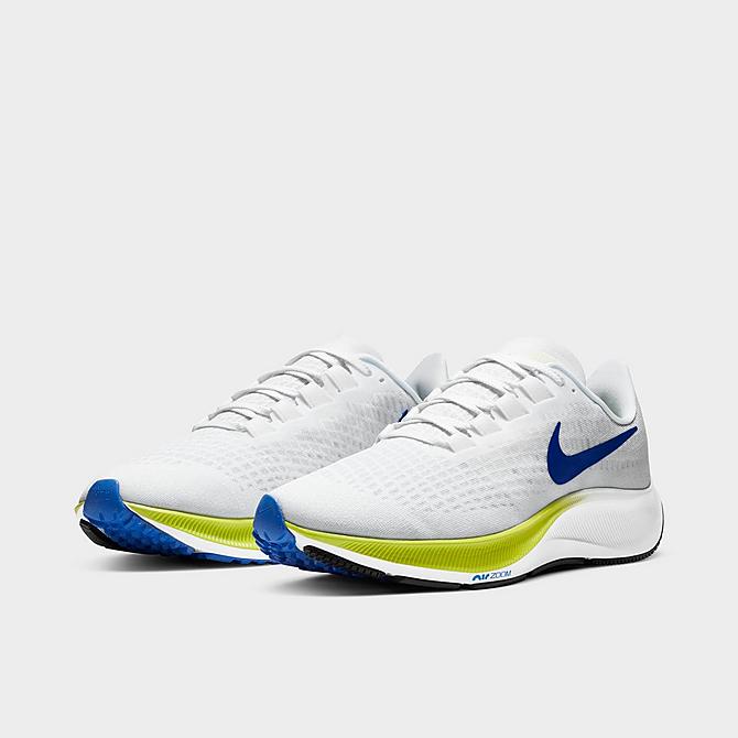 Three Quarter view of Men's Nike Air Zoom Pegasus 37 Running Shoes in White/Cyber/Black/Racer Blue Click to zoom