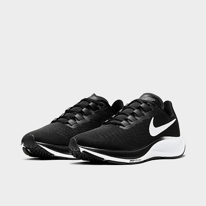 Three Quarter view of Women's Nike Air Zoom Pegasus 37 Running Shoes in Black/White Click to zoom