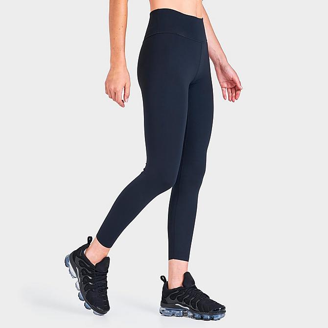 Back Left view of Women's Nike One Luxe Cropped Tights in Black Click to zoom