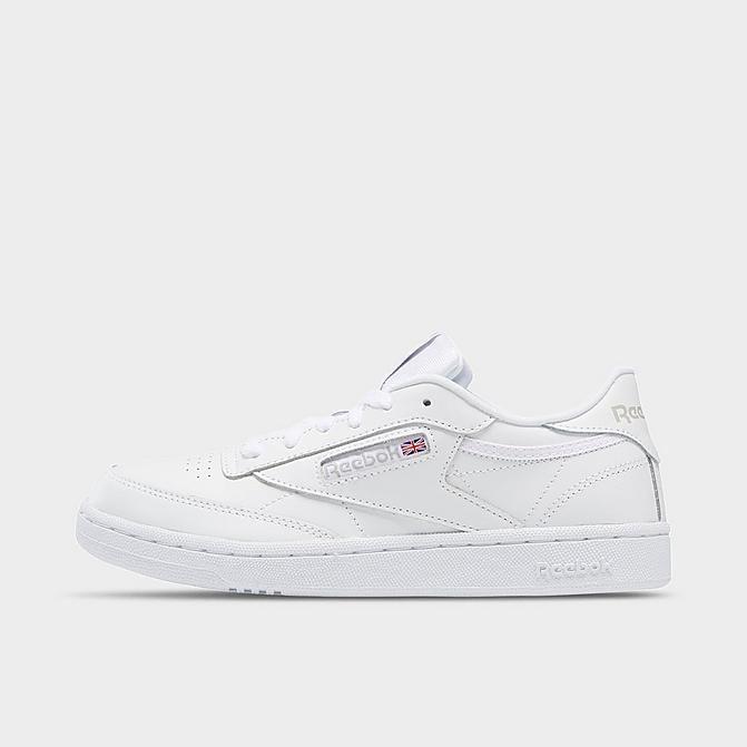 Right view of Big Kids' Reebok Classics Club C Casual Shoes in White/Sheer Grey Click to zoom