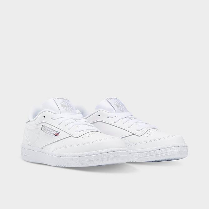 Three Quarter view of Big Kids' Reebok Classics Club C Casual Shoes in White/Sheer Grey Click to zoom