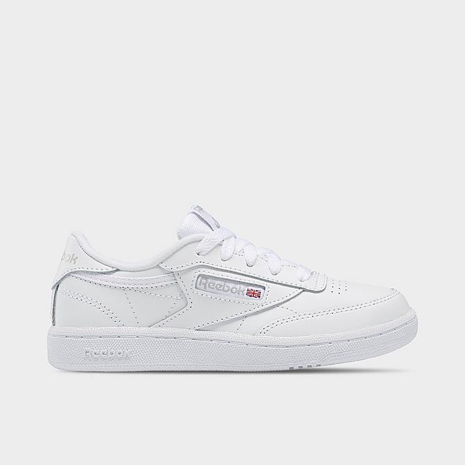 Front view of Boys' Little Kids' Reebok Club C Casual Shoes in White/Sheer Grey/Int Click to zoom