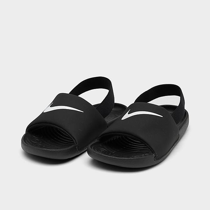 Three Quarter view of Boys' Toddler Nike Kawa Slide Sandals in Black/White Click to zoom