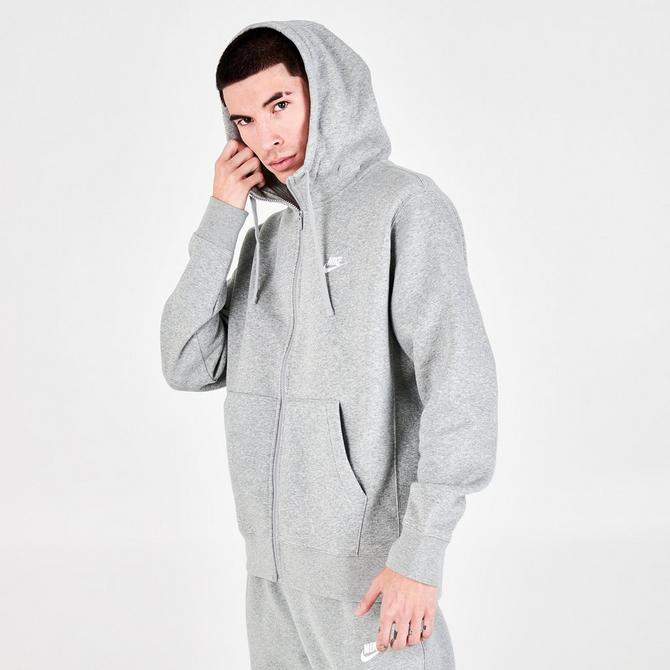 Nike Men's Sportswear Club Fleece Full-Zip Hoodie - Dark Grey Heather/Matte Silver/White - M