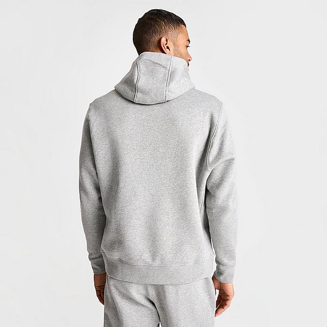 Back Right view of Nike Sportswear Club Fleece Embroidered Hoodie in Dark Grey Heather/Matte Silver/White Click to zoom