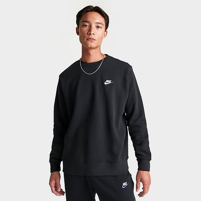 Front view of Nike Sportswear Club Fleece Crewneck Sweatshirt in Black/White Click to zoom