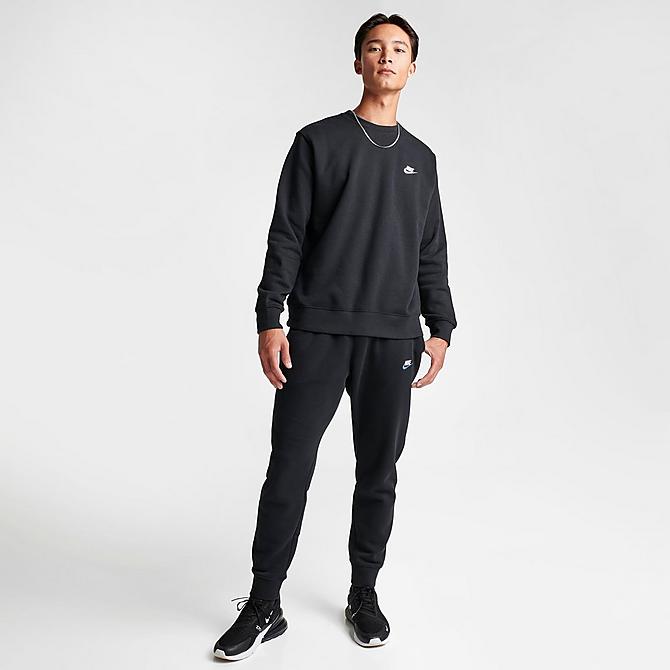 Front Three Quarter view of Nike Sportswear Club Fleece Crewneck Sweatshirt in Black/White Click to zoom
