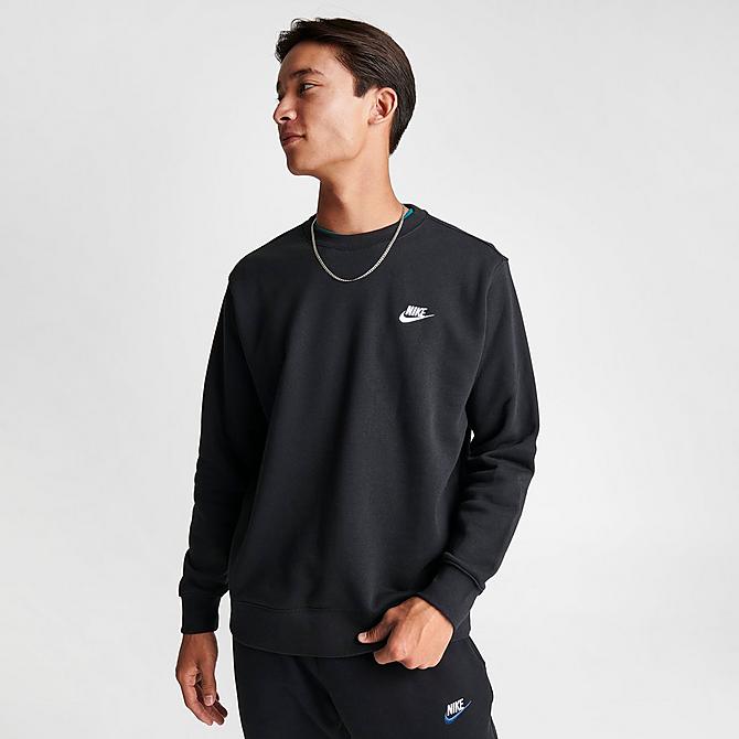 Back Left view of Nike Sportswear Club Fleece Crewneck Sweatshirt in Black/White Click to zoom