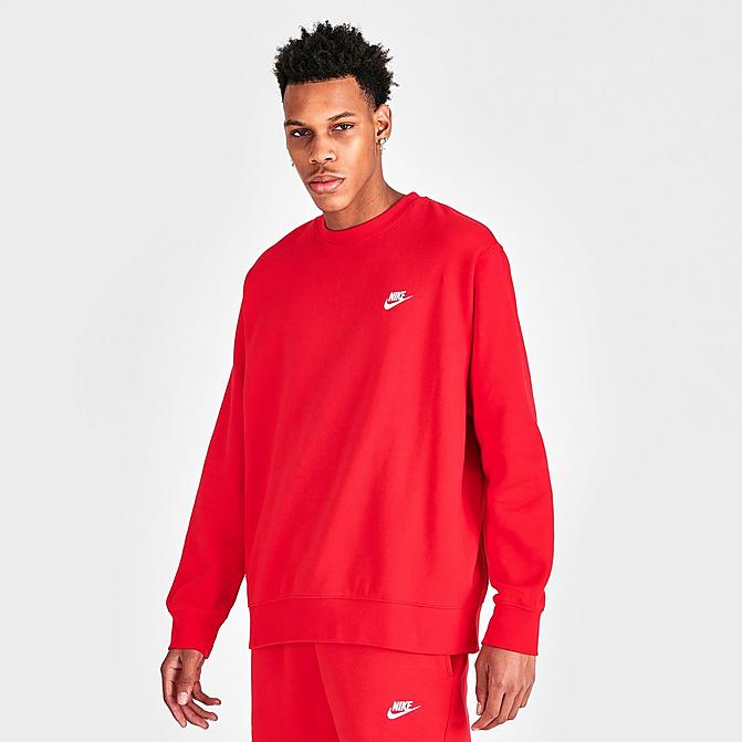 Front view of Nike Sportswear Club Fleece Crewneck Sweatshirt in University Red Click to zoom