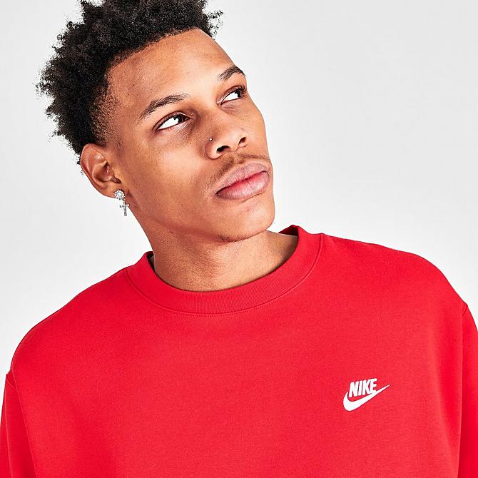On Model 5 view of Nike Sportswear Club Fleece Crewneck Sweatshirt in University Red Click to zoom