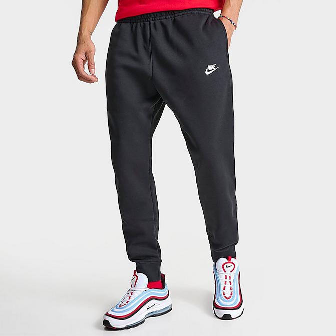 Front view of Nike Sportswear Club Fleece Cuffed Jogger Pants in Black/Black/White Click to zoom