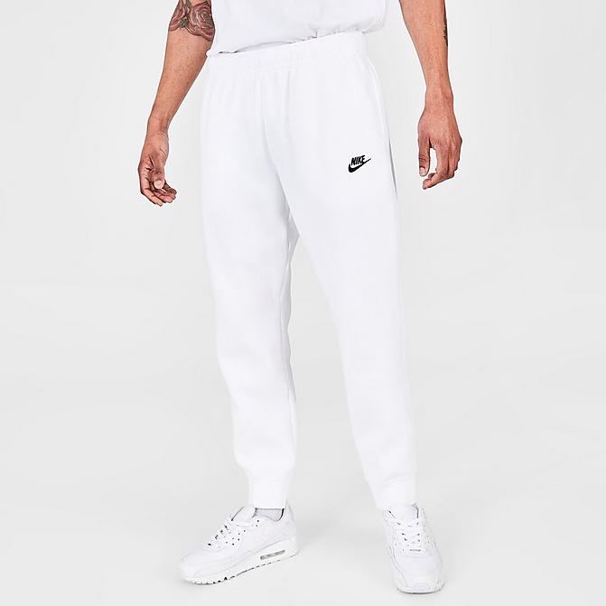 Front view of Nike Sportswear Club Fleece Cuffed Jogger Pants in White/White/Black Click to zoom
