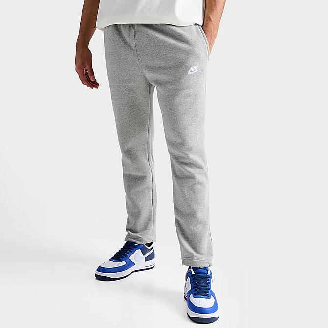 Front view of Men's Nike Sportswear Club Fleece Sweatpants in Dark Grey Heather/Matte Silver/White Click to zoom