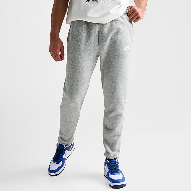 Back Left view of Men's Nike Sportswear Club Fleece Sweatpants in Dark Grey Heather/Matte Silver/White Click to zoom