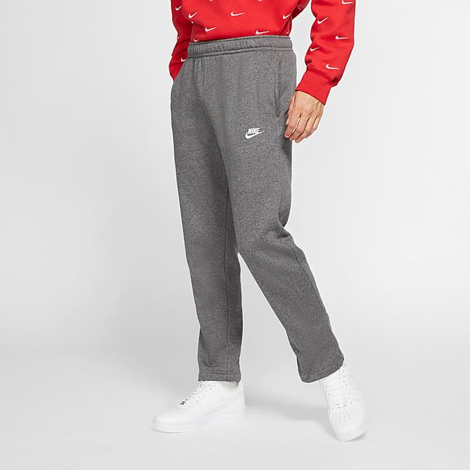 Front view of Men's Nike Sportswear Club Fleece Sweatpants in Charcoal Heather/Anthracite/White Click to zoom