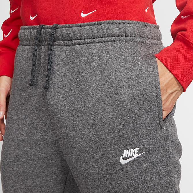On Model 5 view of Men's Nike Sportswear Club Fleece Sweatpants in Charcoal Heather/Anthracite/White Click to zoom