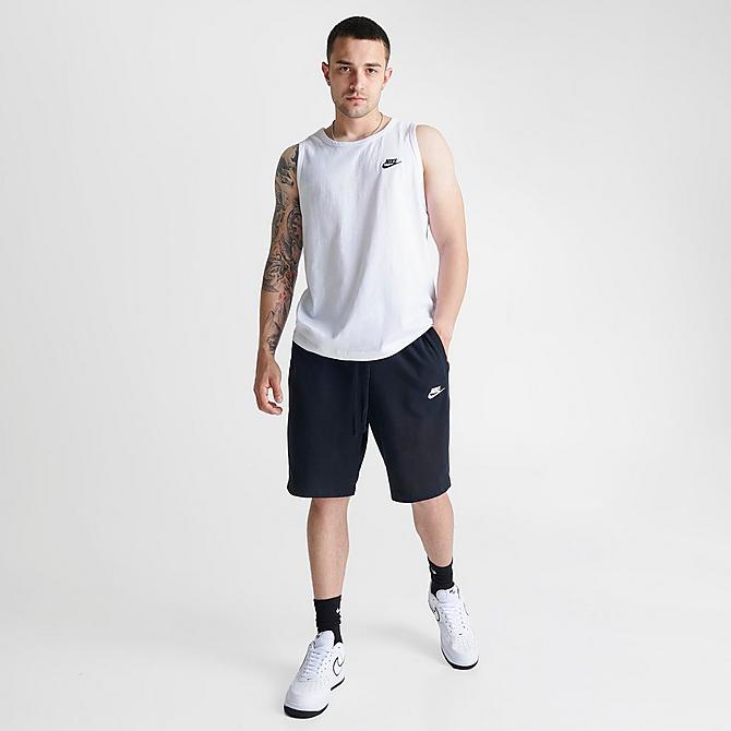 Front Three Quarter view of Men's Nike Sportswear Club Fleece Shorts in Black/White Click to zoom