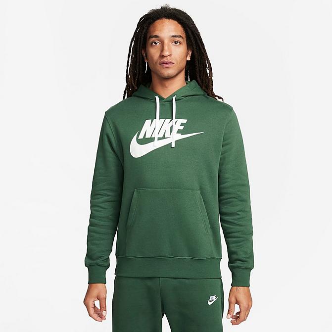Front view of Nike Sportswear Club Fleece Hoodie in Fir/White/White Click to zoom