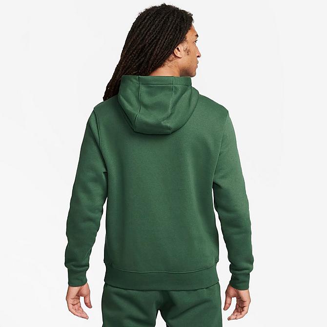 Front Three Quarter view of Nike Sportswear Club Fleece Hoodie in Fir/White/White Click to zoom