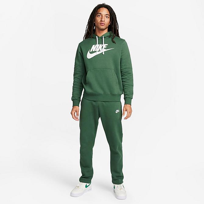 Back Left view of Nike Sportswear Club Fleece Hoodie in Fir/White/White Click to zoom