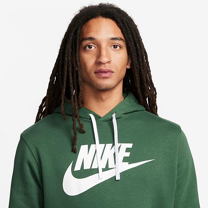 Back Right view of Nike Sportswear Club Fleece Hoodie in Fir/White/White Click to zoom