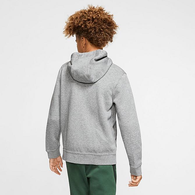 Back Left view of Kids' Nike Sportswear Club Full-Zip Hoodie in Carbon Heather/Smoke Grey/White Click to zoom