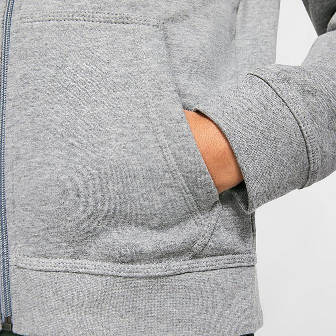 On Model 5 view of Kids' Nike Sportswear Club Full-Zip Hoodie in Carbon Heather/Smoke Grey/White Click to zoom