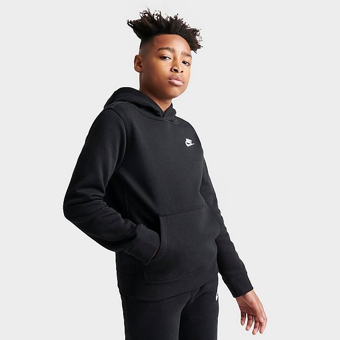 Front view of Boys' Nike Sportswear Club Fleece Pullover Hoodie in Black Click to zoom