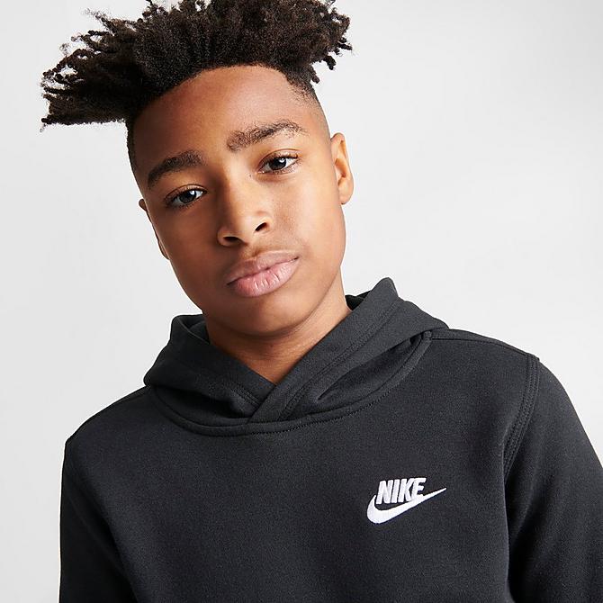 On Model 5 view of Boys' Nike Sportswear Club Fleece Pullover Hoodie in Black Click to zoom